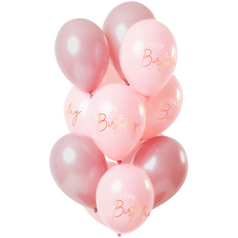 Happy Birthday ballonnen set, elegant lush blush, 12 stuks