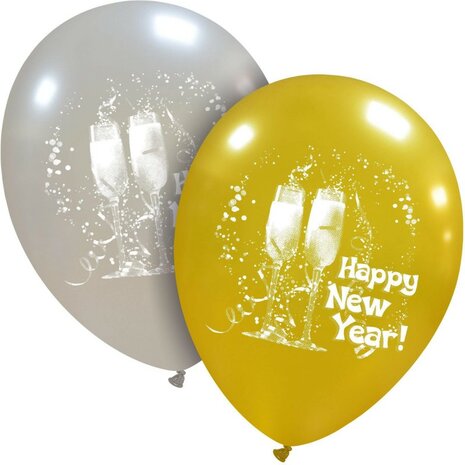 Happy New year ballonnen Cheers zilver-goud, 30 cm