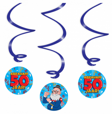 Abraham 50 jaar Swirl hangdeco Cartoon, 3 st.