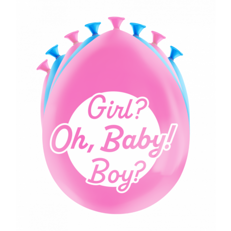 Gender Reveal ballonnen roze/blauw, 8 st.