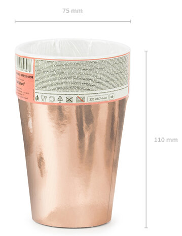 Rose Gold papieren bekers, 220 ml, 6 stuks