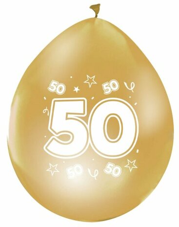 50 jaar goud ballonnen, 8 stuks, 30 cm