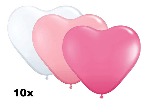 Hartballonnen mix roze/wit, 10 stuks, 25cm