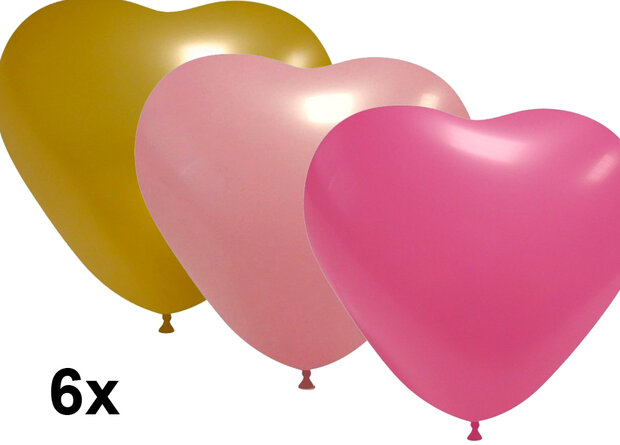 Hartballonnen mix roze/goud, 6 stuks, 25cm
