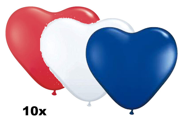 Hartballonnen rood-wit-blauw, 10 st.