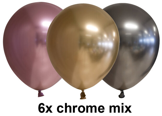 Chrome ballonnen mix goud-rose gold-antraciet, 6x