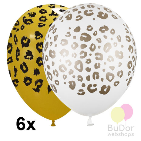 Ballonnen luipaard spots, geel-wit mix, 6 stuks