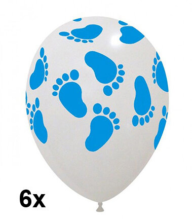 Ballonnen baby voetjes blauw, 6 stuks