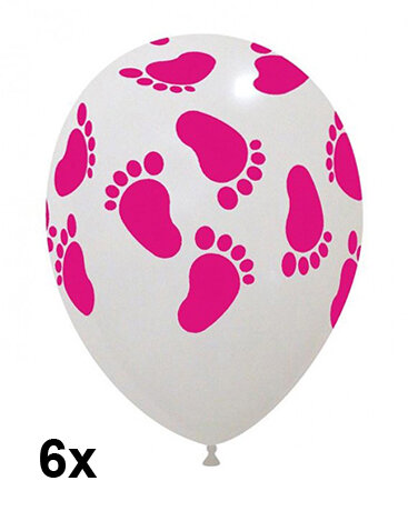 Ballonnen baby voetjes roze, 6 stuks