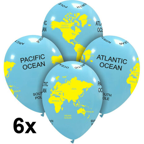 Wereldbol ballonnen latex, 30 cm, 6 stuks