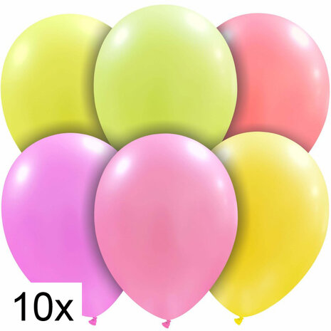 Multicolor neon ballonnen, 10 stuks, 25 cm