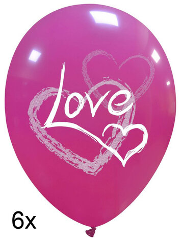 Love ballonnen, pink fuchsia, 6x, 30 cm