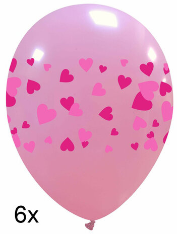 Roze hartjes ballon met 2 kleuren hartjes, 30 cm