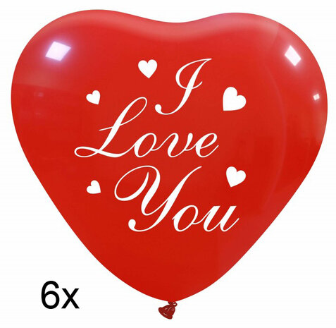 I love You hartballonnen, 6 stuks, 25 cm, latex