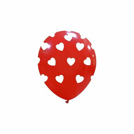 Kleine rode ballon met witte hartjes, 13 cm