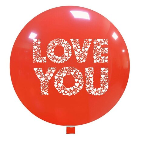 Love You hearts XL ballon, rood, 80 cm