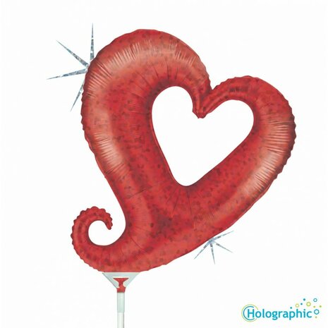 rood open hart folieballon, 35 cm