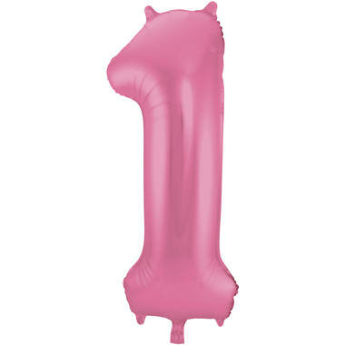 foliecijfer 1 mat roze,  86cm
