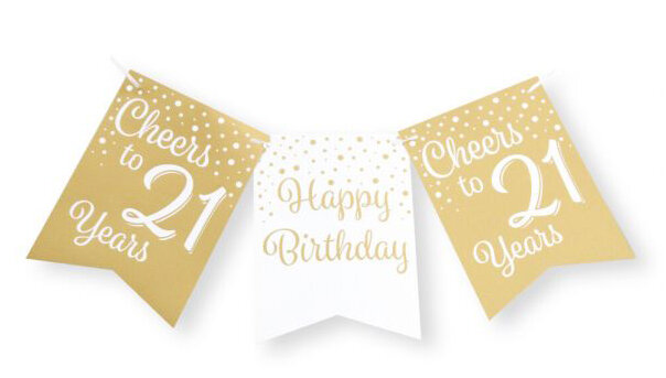 21 jaar gold/white banner - vlaggenlijn, 6 m