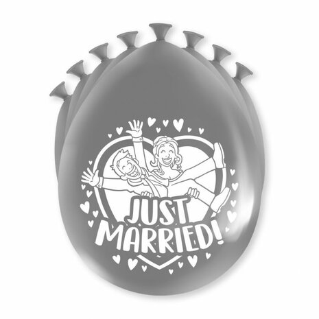 Just Married ballonnen, zilver, 8 stuks