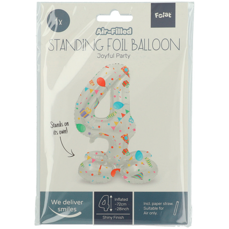 foliecijfer 4 staand, party print, 72 cm