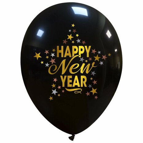 Happy New year ballonnen zwart-goud-zilver, 30 cm