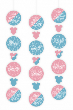 Gender Reveal hangdecoraties, 3 stuks