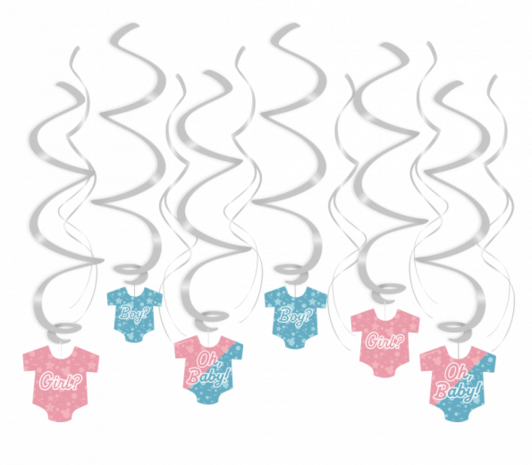 Gender Reveal swirl hangdecoratie, 12 delig