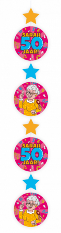 Sarah 50 jaar hangdeco Cartoon, 120 cm