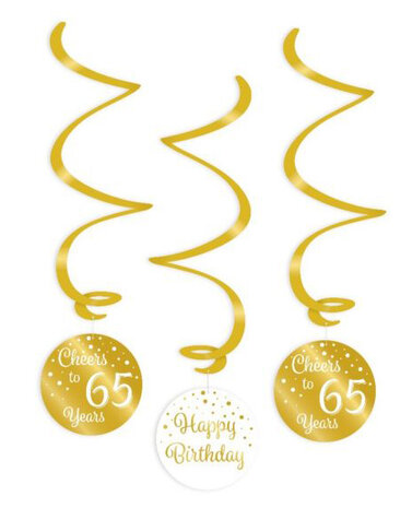 65 jaar gold/white swirl hangdeco, 3x