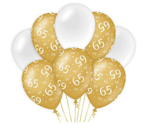 65 jaar gold/white ballonnen, 8 st