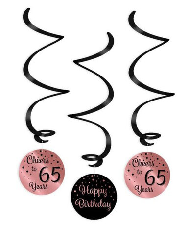 65 jaar rose-black swirl hangdeco, 3x