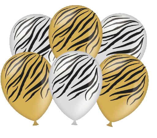 Zebra print ballonnen, wit/goud, 6 st.