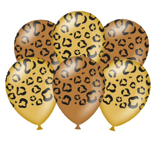 Luipaard print ballonnen, bruin/goud, 6 st.