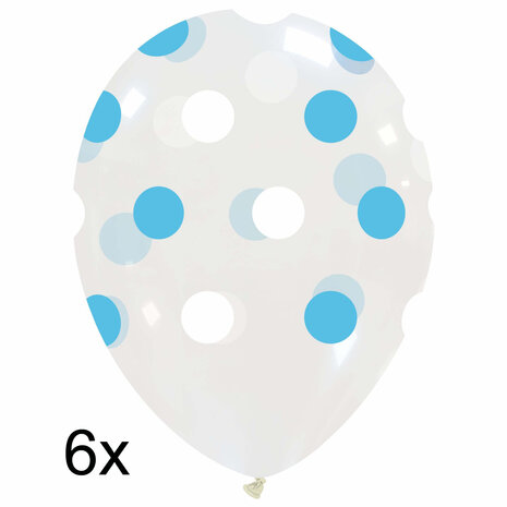 transparante polka dot ballonnen met witte en blauwe stippen, 6 st
