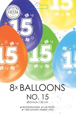 15 jaar ballonnen, 8 stuks