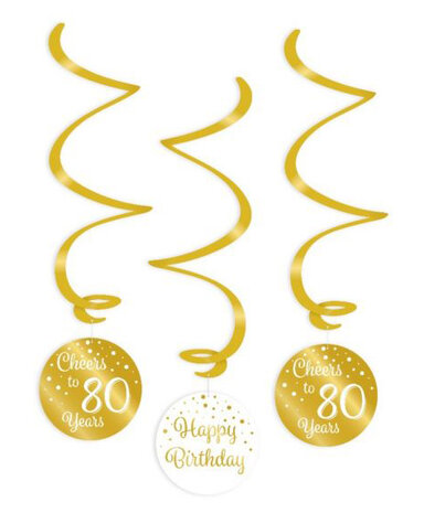 80 jaar gold/white swirl hangdeco, 3x