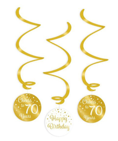 70 jaar gold/white swirl hangdeco, 3x