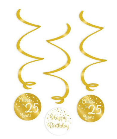 25 jaar gold/white swirl hangdeco, 3x