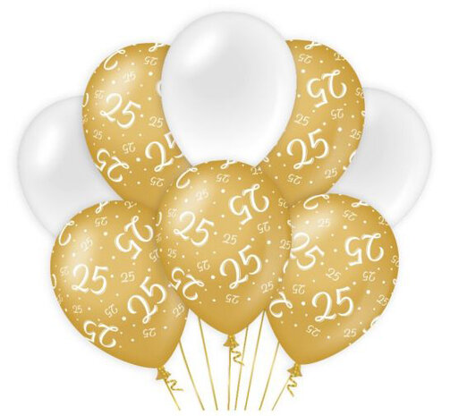 25 jaar gold/white ballonnen, 8 st