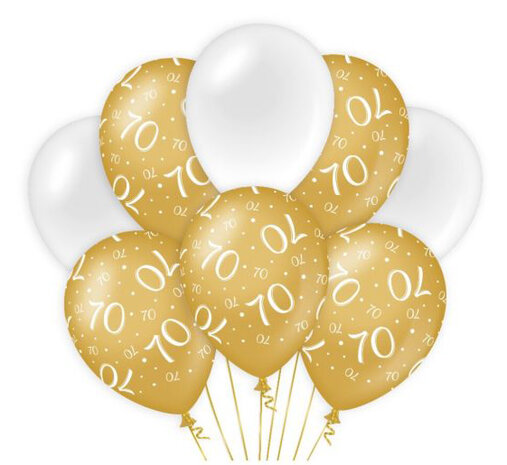 70 jaar gold/white ballonnen, 8 st