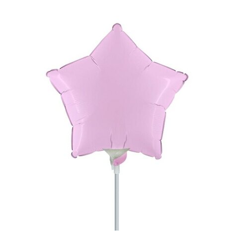 Lichtroze ster mini folieballon, 23 cm