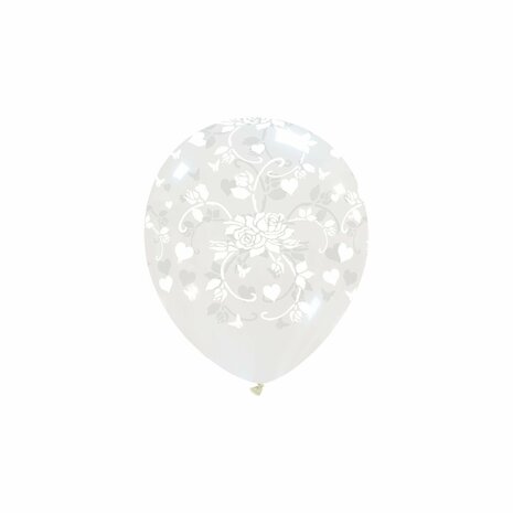 Transparante ballonnen met hearts &amp; roses, per stuk, 13 cm