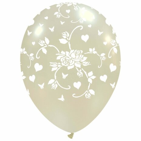 Pearl ballonnen met hartjes en rozen, per stuk