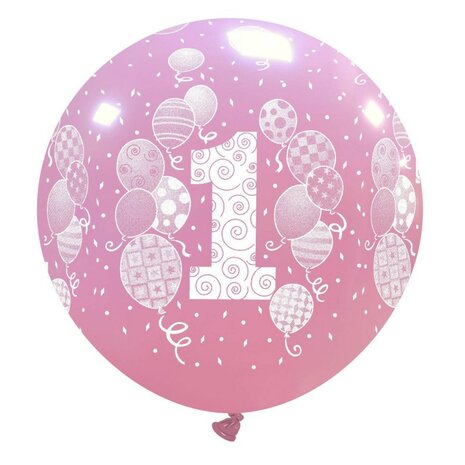 1st Birthday XL mega ballon roze, 80 cm