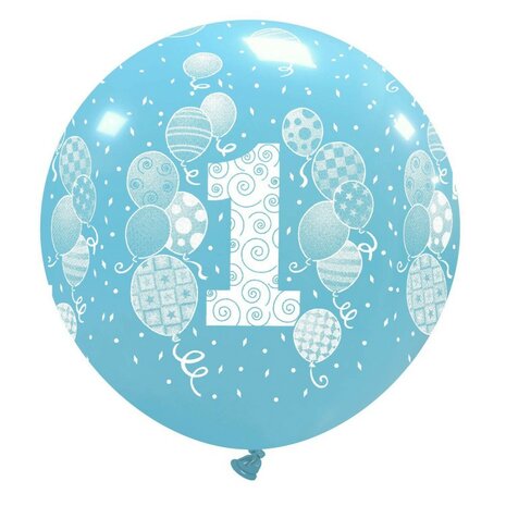 1st Birthday XL mega ballon blauw, 80 cm