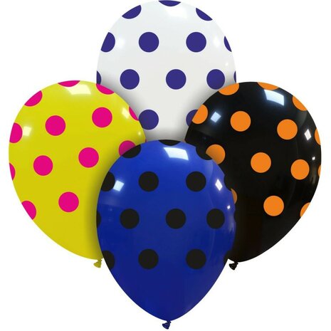 Mixed polka dots ballonnen, 6 st