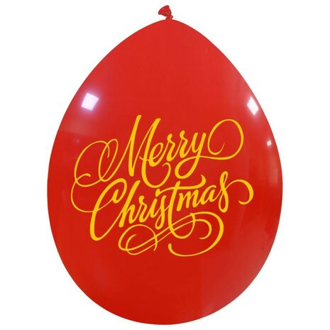 Merry Christmas ballonnen rood-goud, 25cm, 6x
