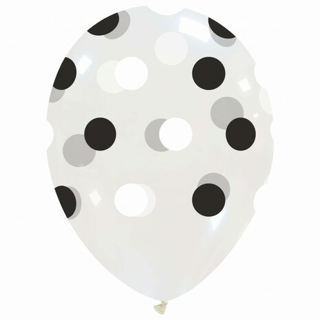 Zwart/wit polka dots ballonnen, 6x, 30 cm