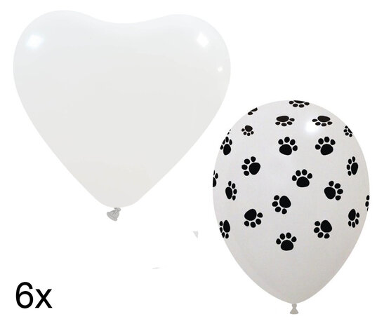 Ballonnen mix hartjes en pootjes, 6x
